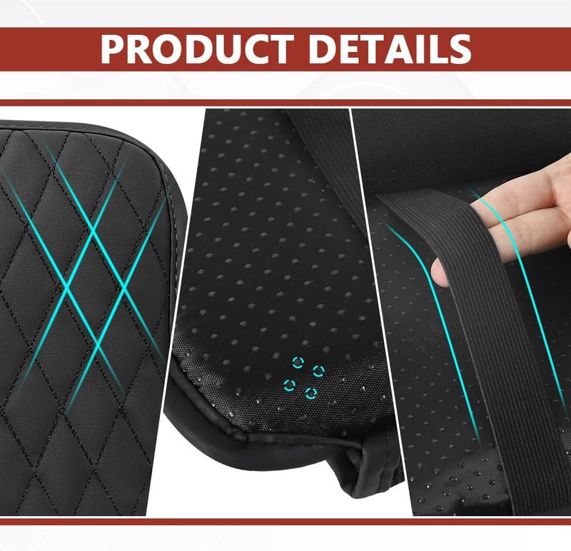 ongfuwu Car Center Console Cover, 12"×7.87" Waterproof Leather Auto Armrest Cover Protector with 2 Pocket, Comfortable Arm Rest Box Cushion Pad, Universal Interior Car Accessories (Black) - Image 3
